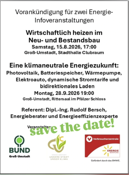 Zwei Veranstalttungen zu konkreten Themen der Energiewende